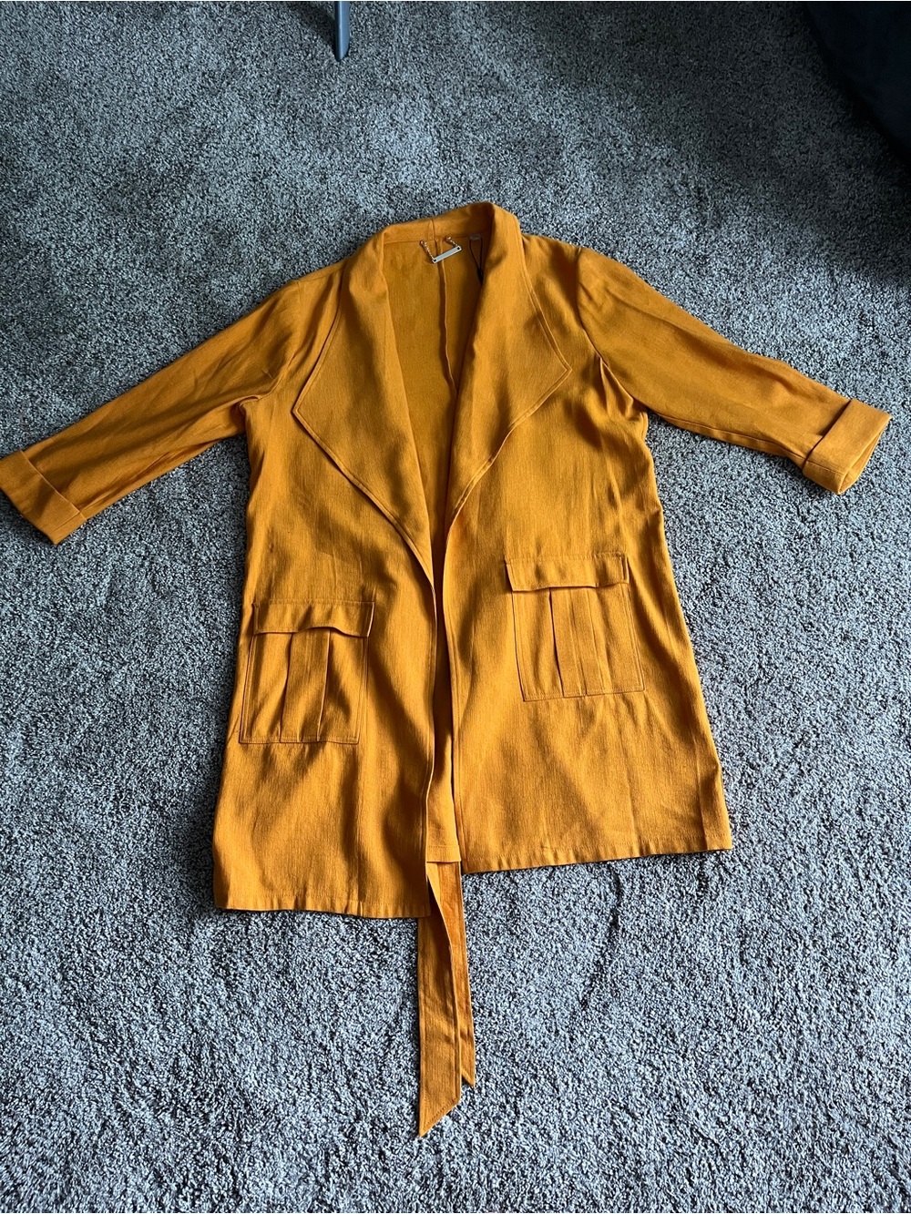 Tahari Golden Mustard Open-Front Duster Blazer